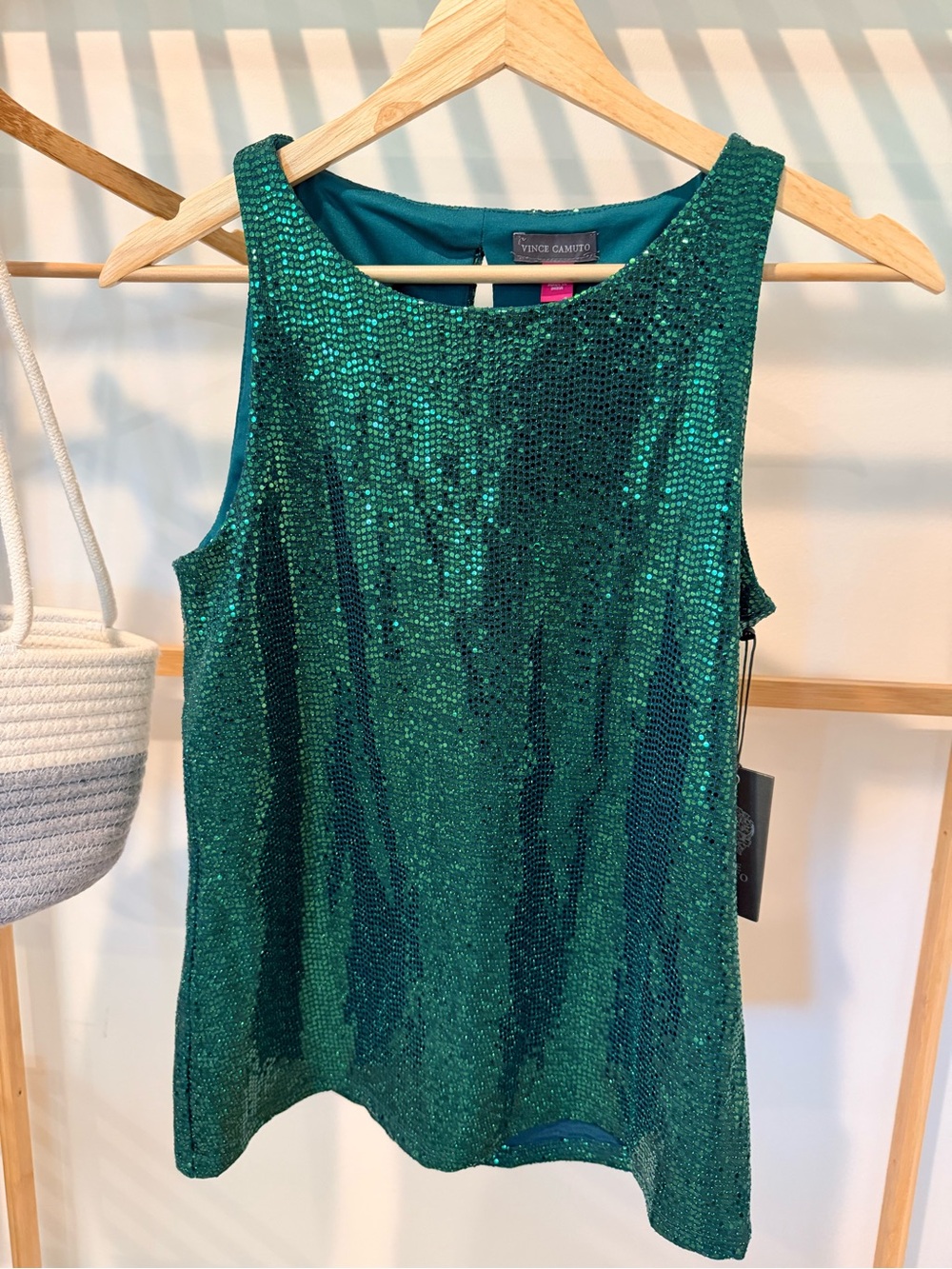 Vince Camuto Green Sequin Scoop Neck Tank